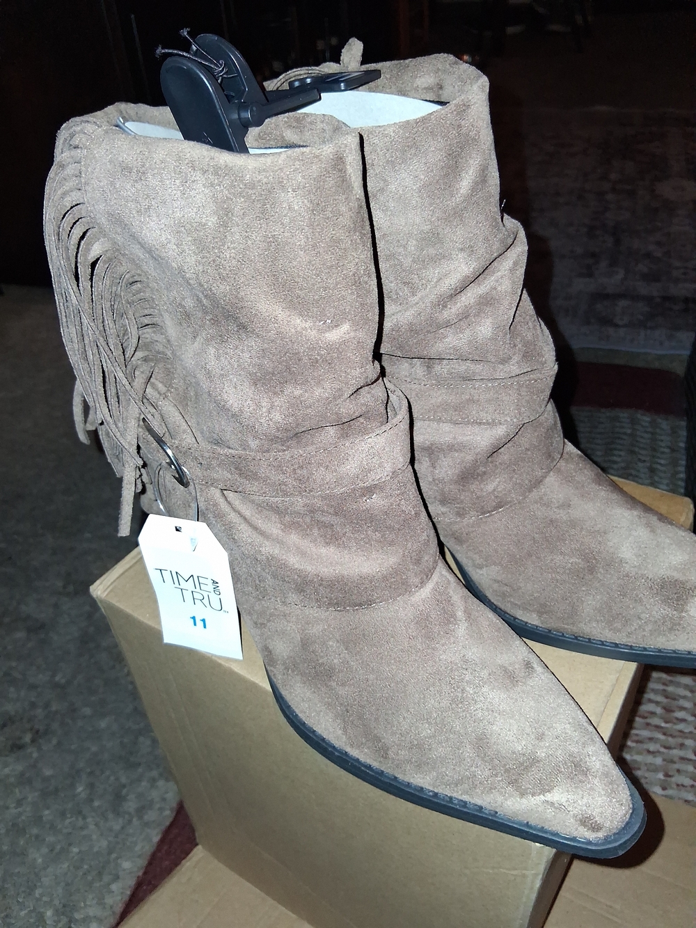Fringe Suede Ankle Boots - Brown
